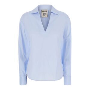 Semicouture Women Light Blue Shirt With V-Neck In Cotton For Woman